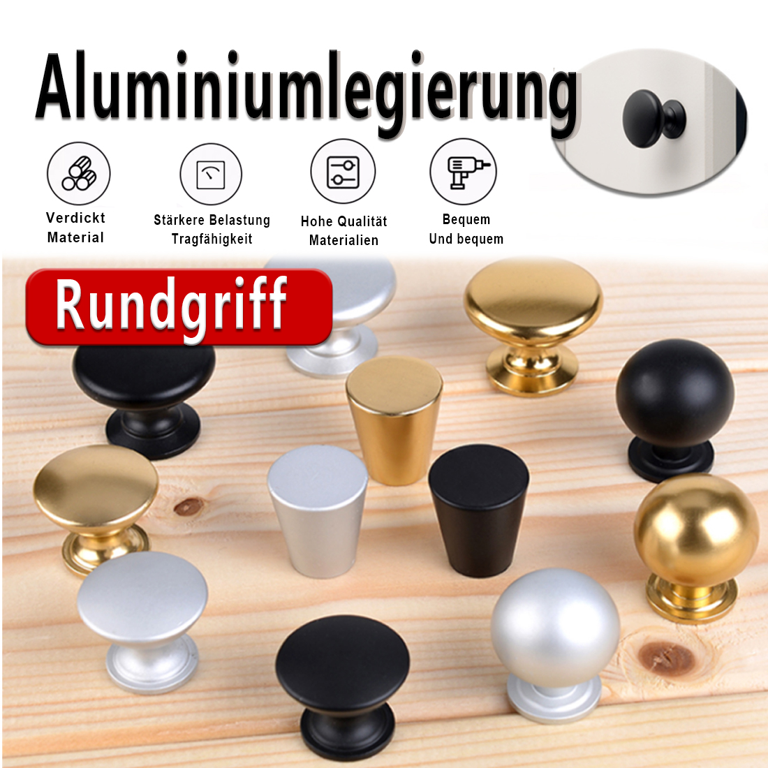 Furniture Hardware Lock - 5PCS Aluminum Kitchen Cupboard Round Shape