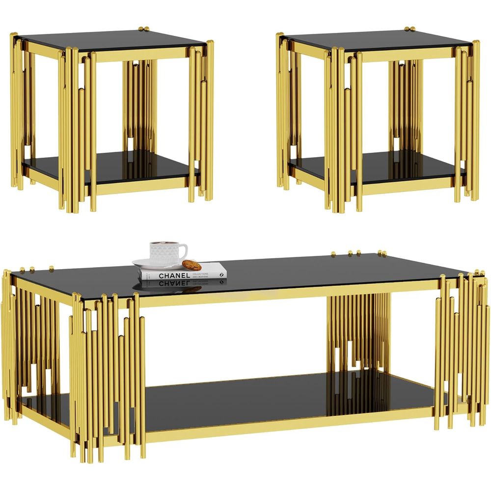 Furniture Leg Set - Modern Black Tempered Glass Coffee Table